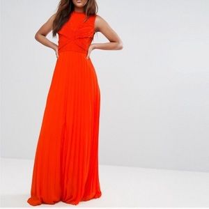 Asos tall lace top pleated maxi dress